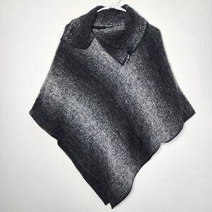 David & Young New York One‎ Size Black Tweed Poncho Toggle Hook Cowl Neck